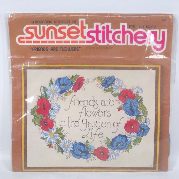Vintage 1981 Sunset Stitchery Friends‎ Flowers Embroidery Kit 2661 Floral Granny - Picture 1 of 4